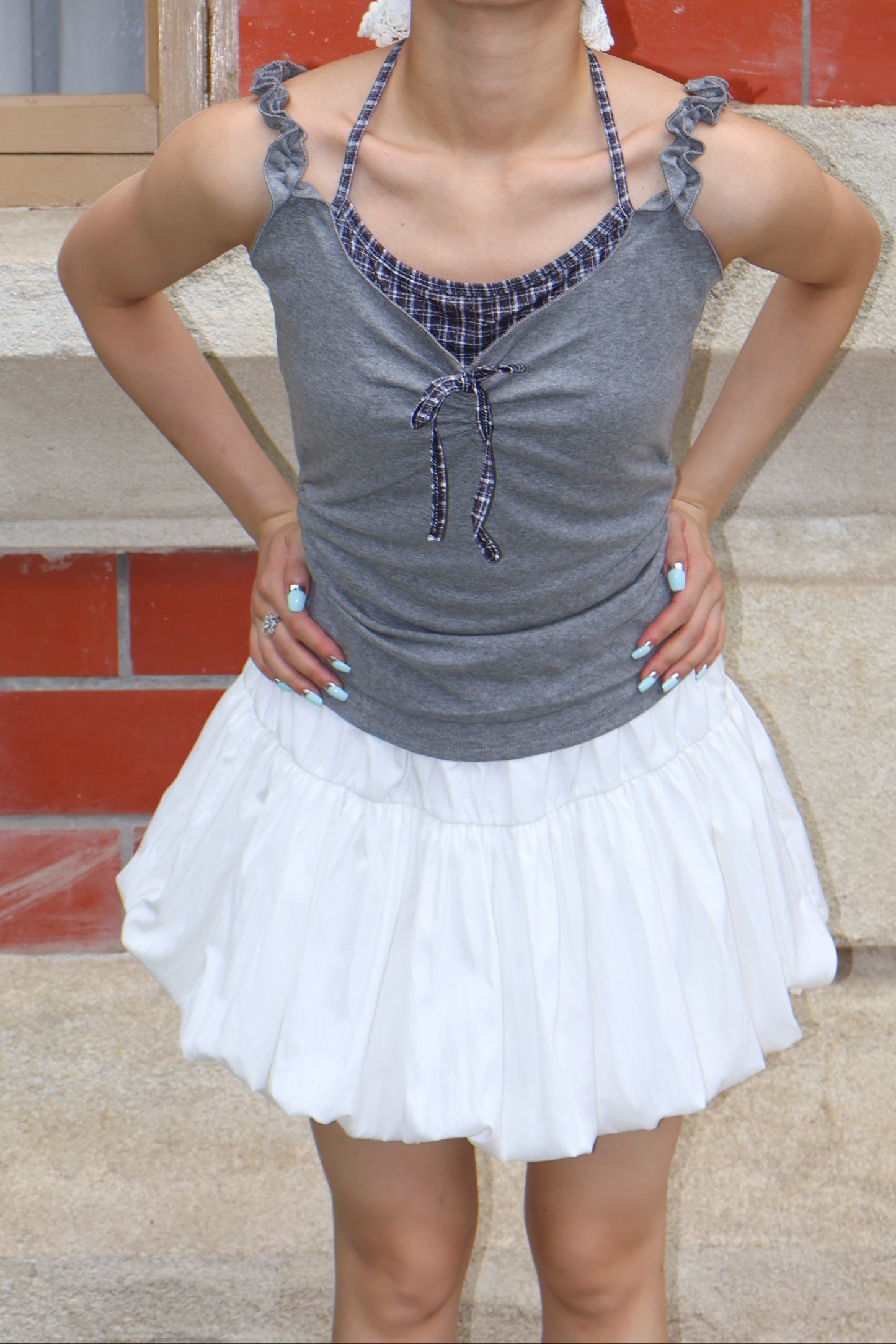 Layered Cami Top 木耳边肩带假两件吊带