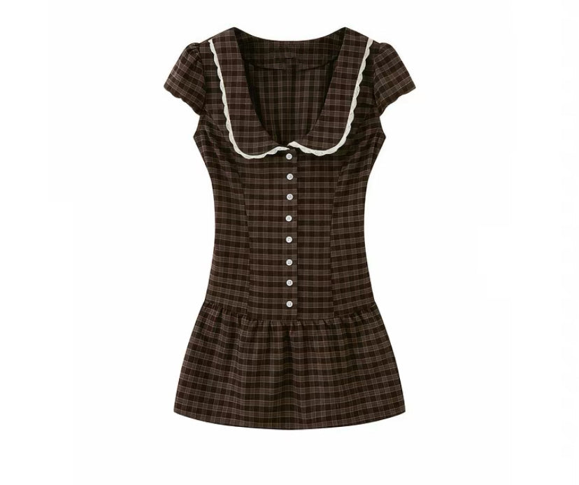 Merlot Farmhouse-Inspired Plaid Dress 美式复古～格子连衣裙