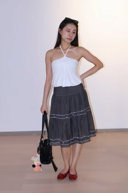 A-Shape Grey Skirt A字型花边褶皱裙