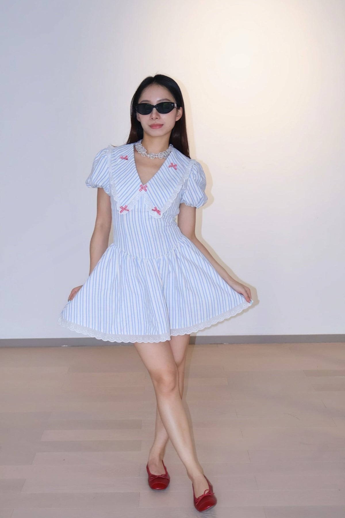 Bow Striped Print Dress蝴蝶结条纹印花连衣裙