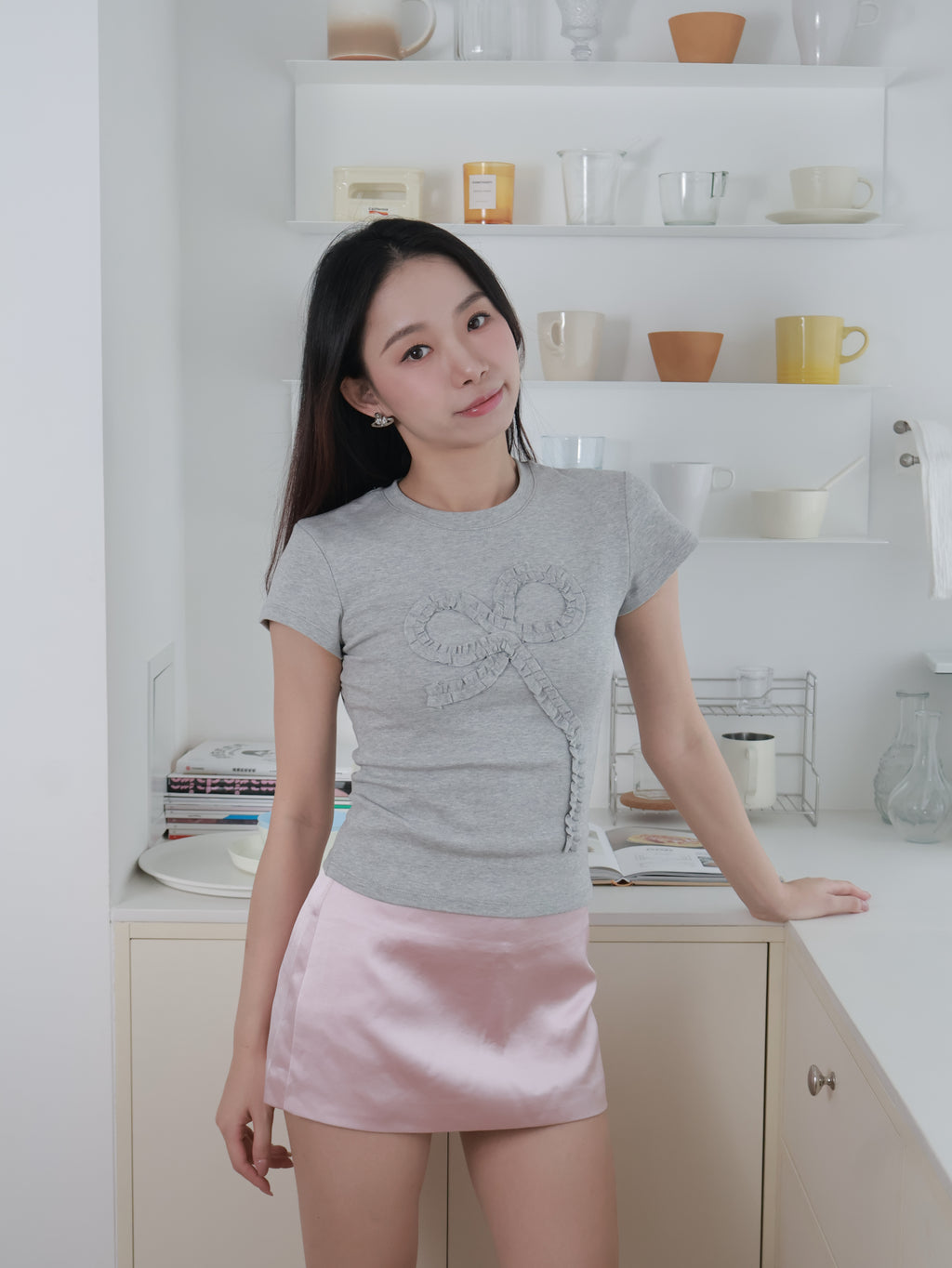 Grey Bow T-shirt灰色蝴蝶结短袖