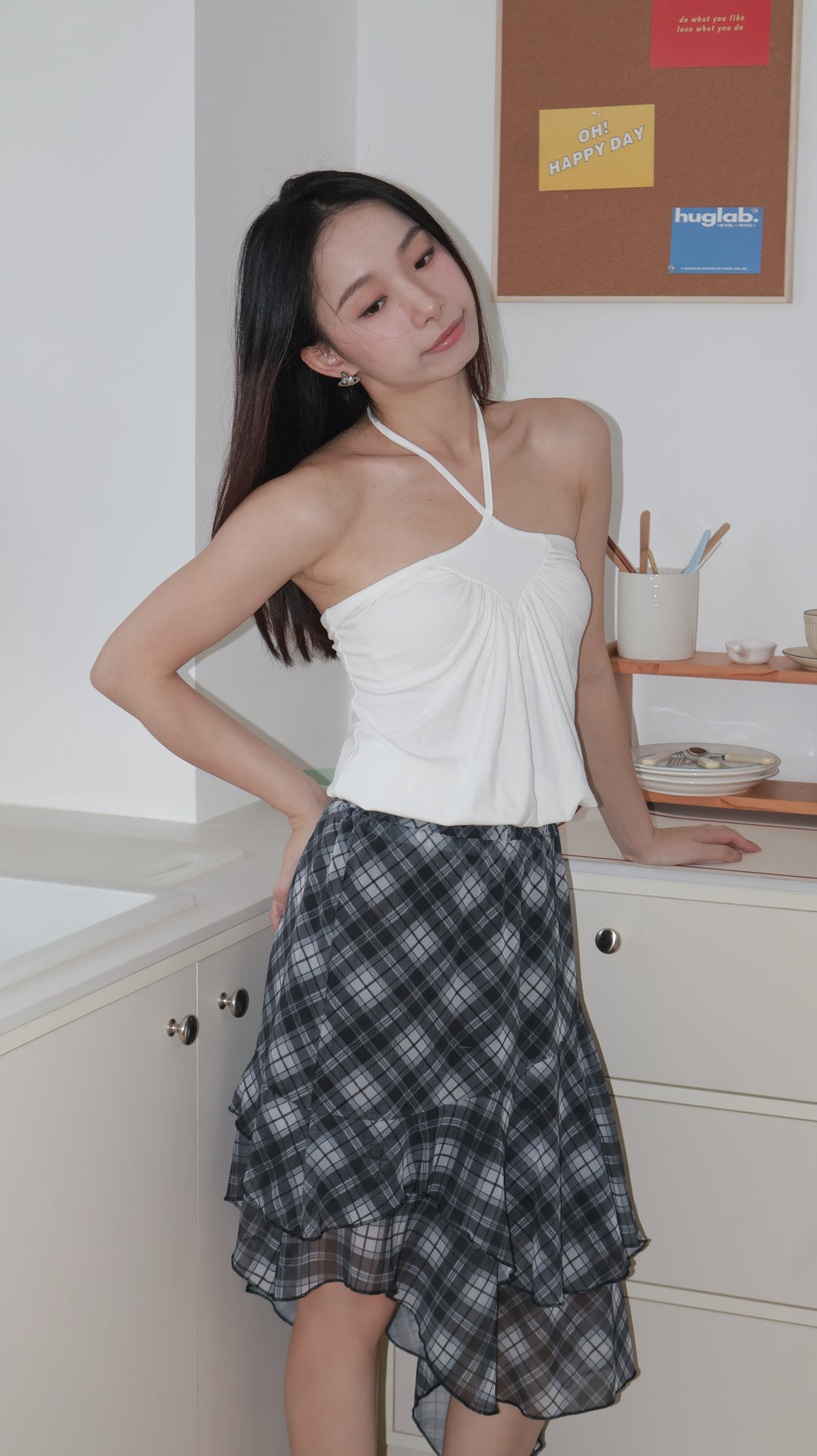 Asymmetrical Plaid Skirt不规则格纹半裙