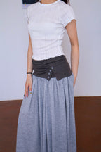 Belle Design Grey Patchwork Pleated Mixi Skirt 灰色拼接褶皱半身长裙