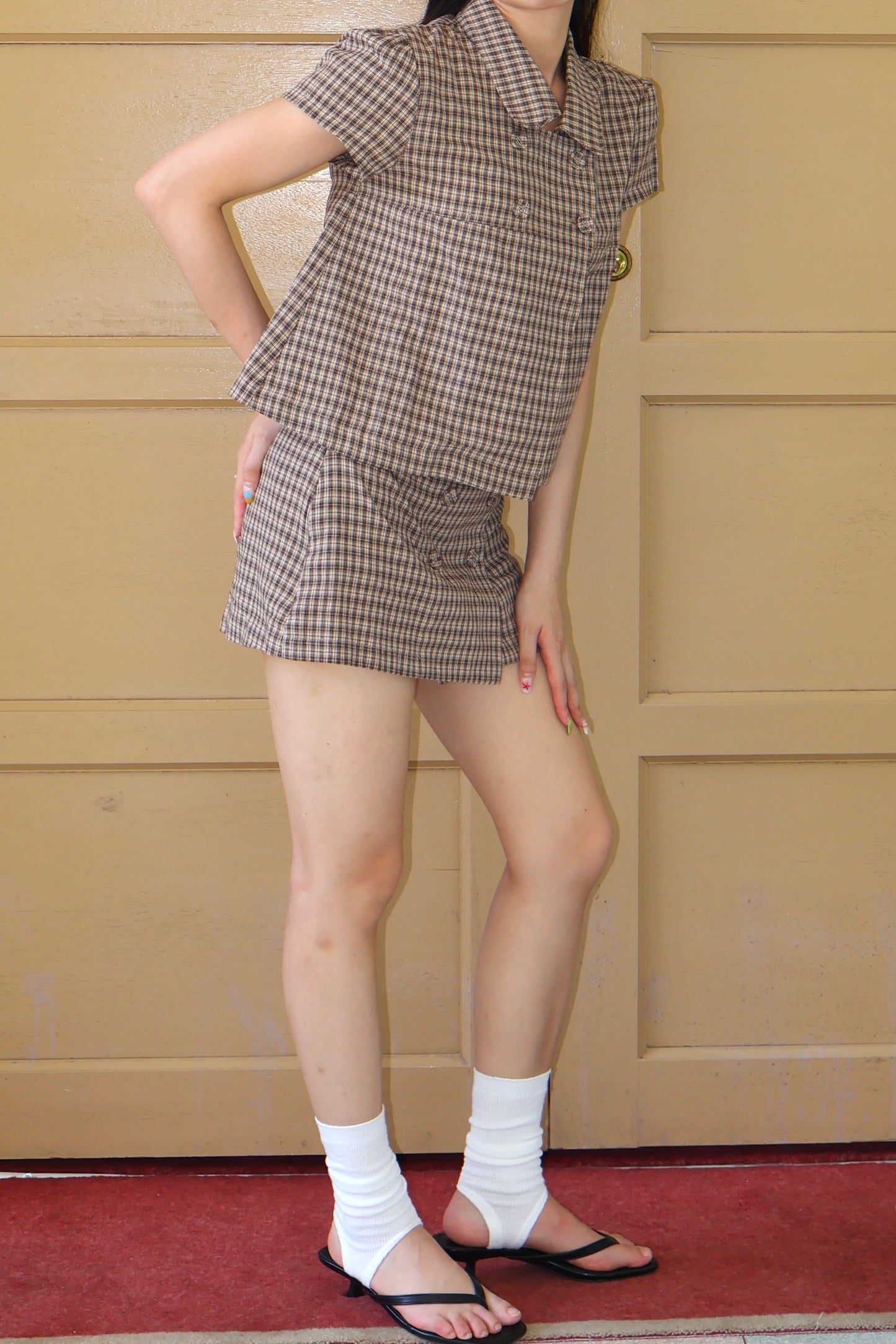 Belle Designed Plaid Shirt 美式甜辣风～格纹设计短袖