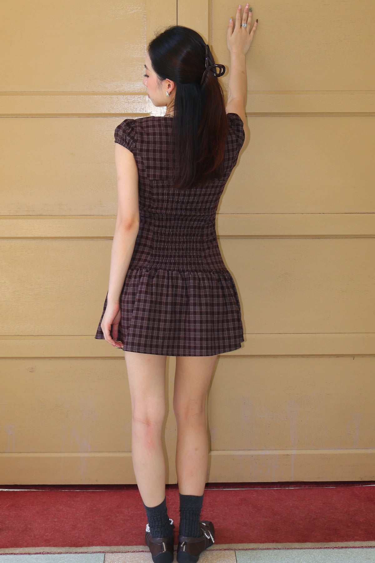 Merlot Farmhouse-Inspired Plaid Dress 美式复古～格子连衣裙