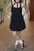Choker Bubble Hem Dress 绑带两穿花苞连衣裙