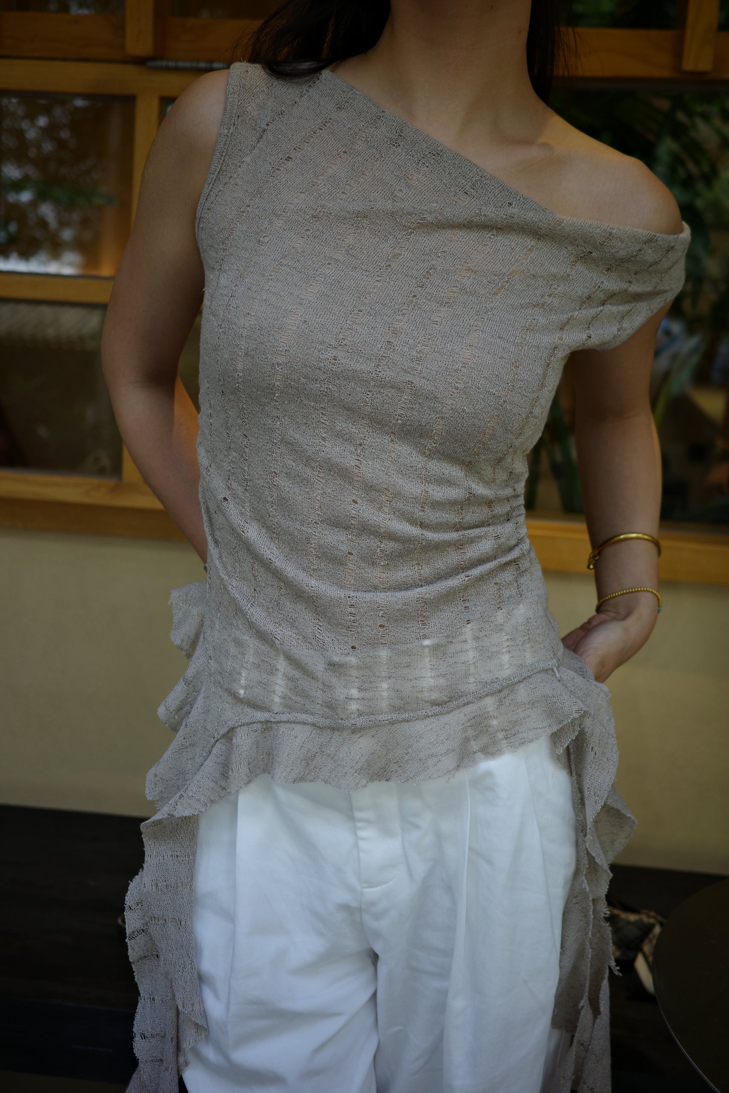 Grace Knit Waist-Tie Top 针织收腰飘带上衣