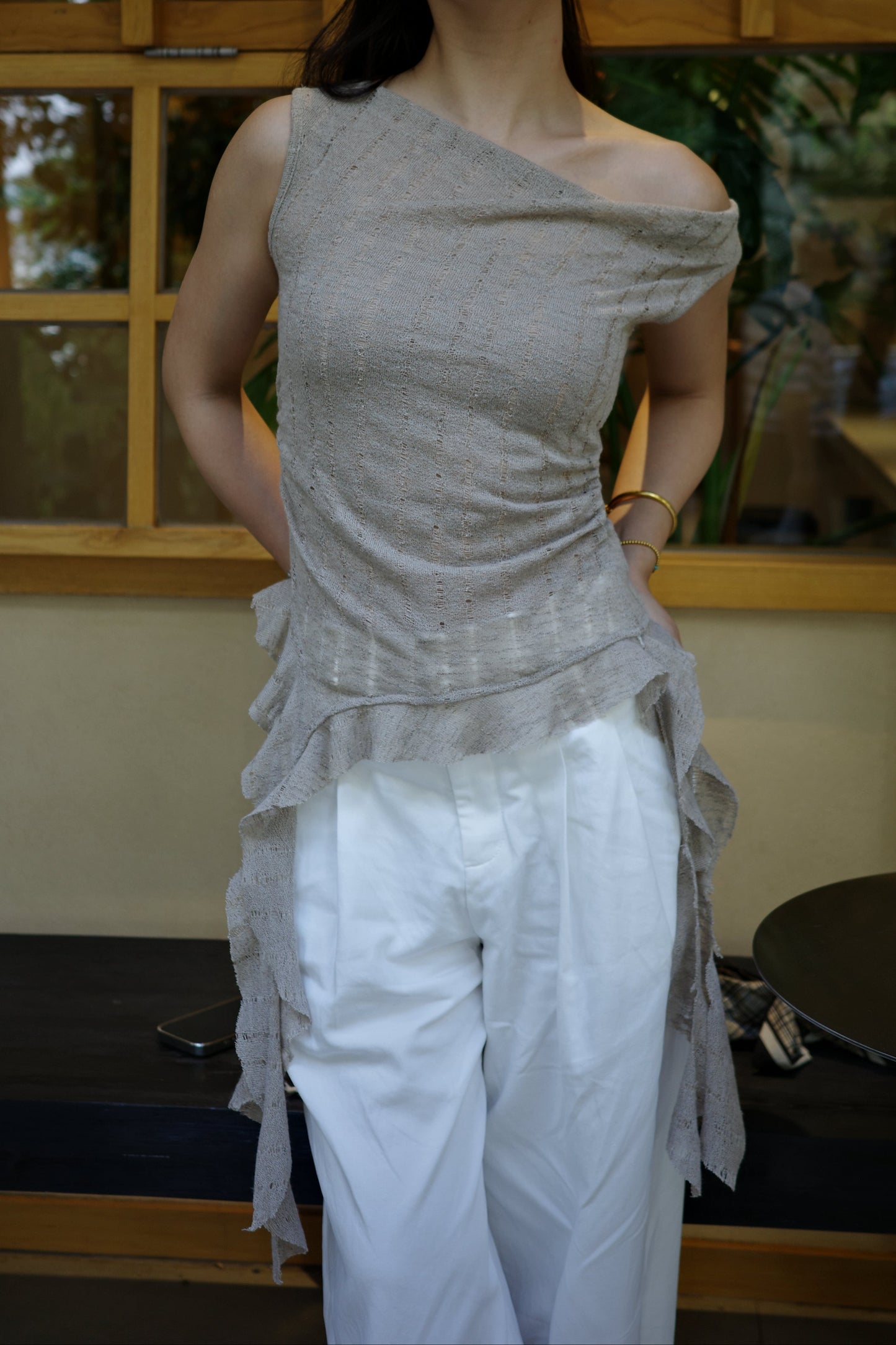 Grace Knit Waist-Tie Top 针织收腰飘带上衣