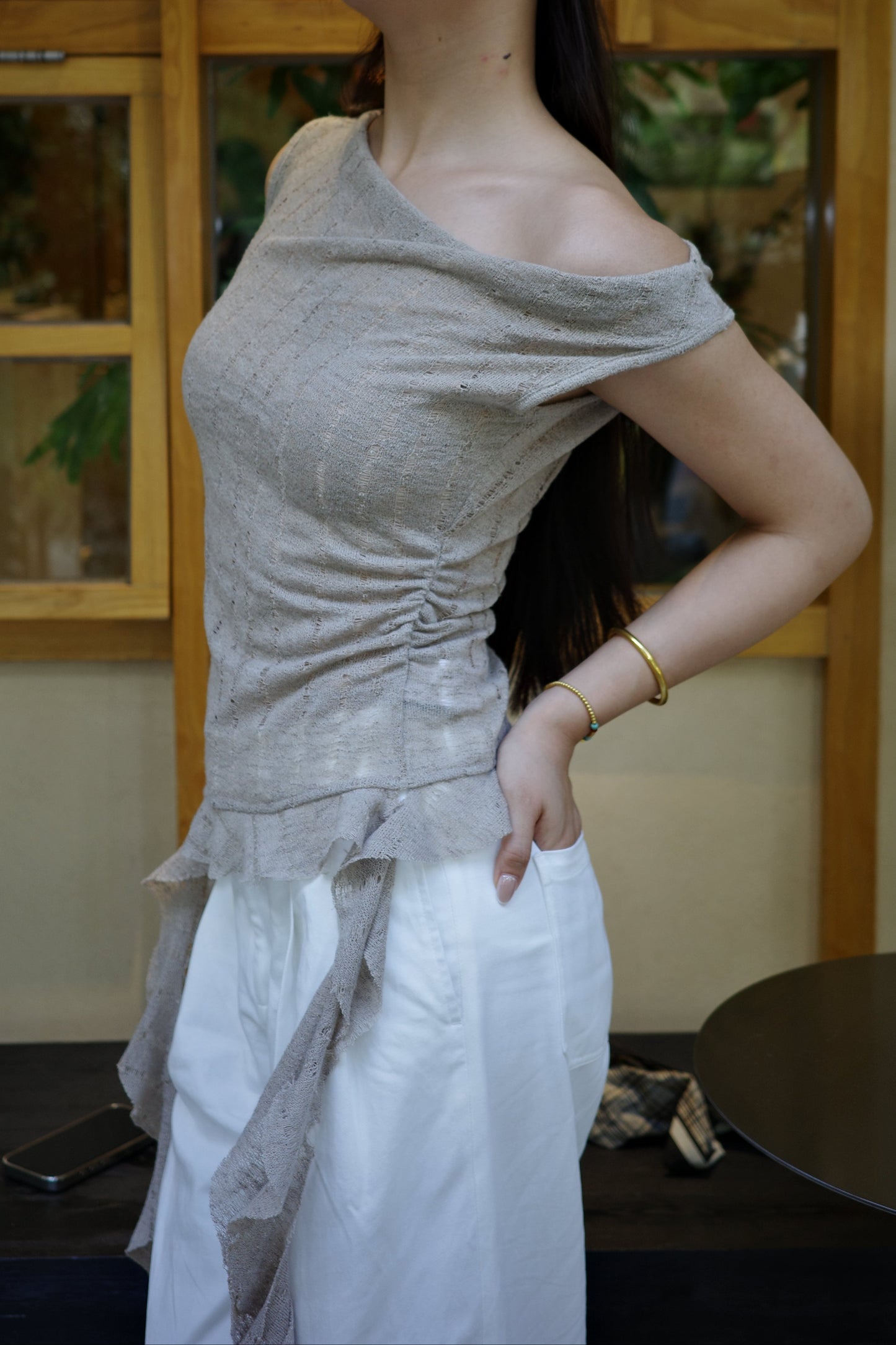 Grace Knit Waist-Tie Top 针织收腰飘带上衣